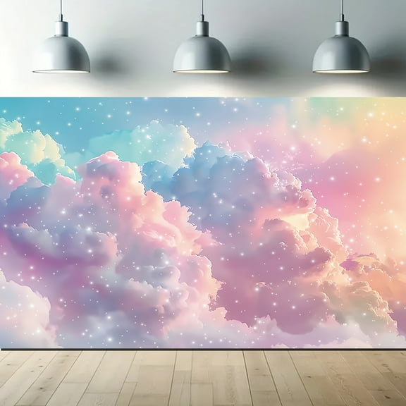 Dreamy Pastel Clouds Photography Backdrop Rainbow Cloud Backdrop for Birthday Party Decorations Colorful Sky Girl Birthday Photography Background Baby Shower Banner Cake Table Studio Photo Props