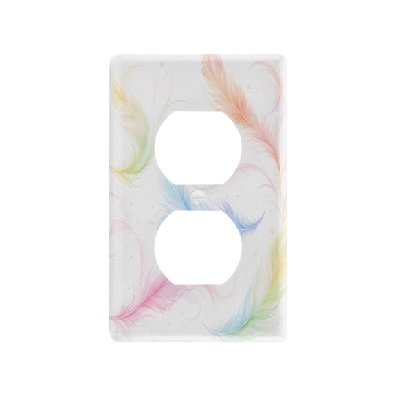 Dreamy Pastel Feather Pattern Decorative Wall Plate, Flame Retardant PC Plastic Light Switch & Outlet Cover with Mounting Screws Fits Duplex Outlets