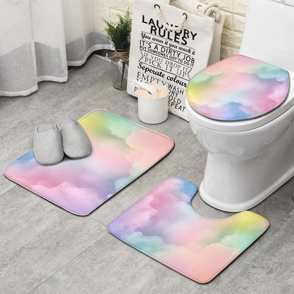 Dreamy Pastel Sky Bathroom Rugs Sets 3 Piece,Toilet Cover Set,Absorbent Non Slip Bathroom Mats Sets with U-Shaped Contour Rug Toilet Rug Set