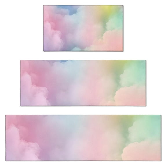 Dreamy Pastel Sky Kitchen Rugs Sets Of 3,Kitchen Runner Rugs Non Skid Washable,Decorative Kitchen Floor Mats for Kitchen,Sink,Laundry,17"x30"+ 17"x47" + 17"x59"