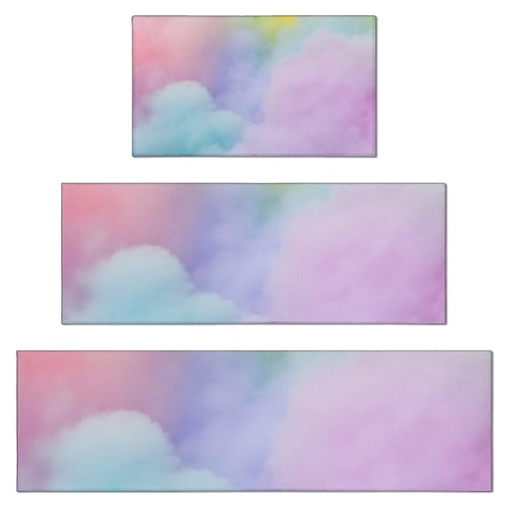 Dreamy Pastel Sky Kitchen Rugs Sets Of 3,Kitchen Runner Rugs Non Skid Washable,Decorative Kitchen Floor Mats for Kitchen,Sink,Laundry,17"x30"+ 17"x47" + 17"x59"