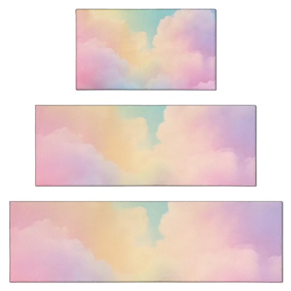 Dreamy Pastel Sky Kitchen Rugs Sets Of 3,Kitchen Runner Rugs Non Skid Washable,Decorative Kitchen Floor Mats for Kitchen,Sink,Laundry,17"x30"+ 17"x47" + 17"x59"