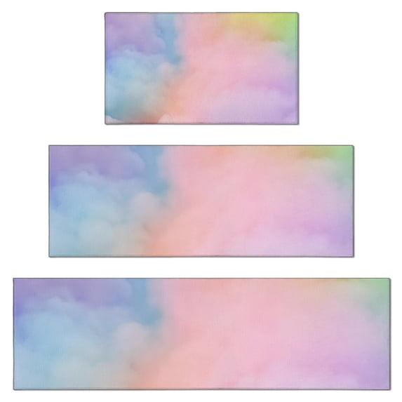 Dreamy Pastel Sky Kitchen Rugs Sets Of 3,Kitchen Runner Rugs Non Skid Washable,Decorative Kitchen Floor Mats for Kitchen,Sink,Laundry,17"x30"+ 17"x47" + 17"x59"