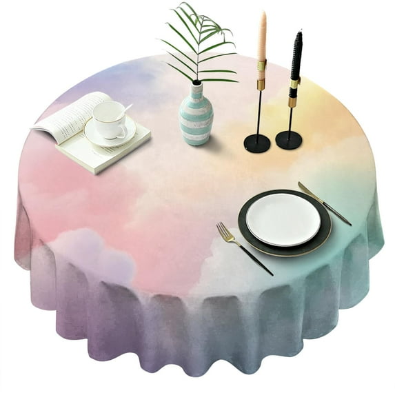 Dreamy Pastel Sky Round Tablecloth 60"x60",Wrinkle Wipeable Table Cloth for Kitchen Dining Room Picnic Patio Party