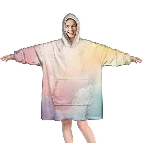 Dreamy Pastel Sky Wearable Oversized Blanket,Wearable Blanket Hoodie for Adults,Cozy Hooded Blankets with Super Pockets,Super Warm Fuzzy Pullover for Women & Men