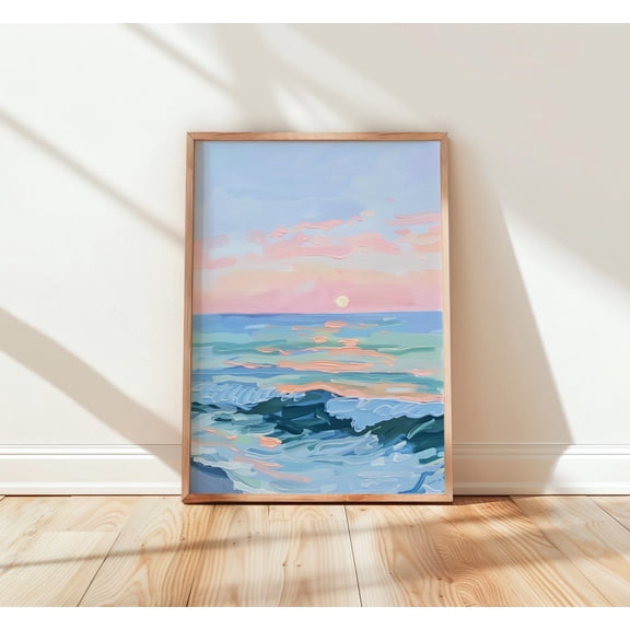 Dreamy Pastel Sunset Over Sea Art Soft Gradient Light Ocean Landscape Print Nursery Wall Decor Tranquil Scene 281