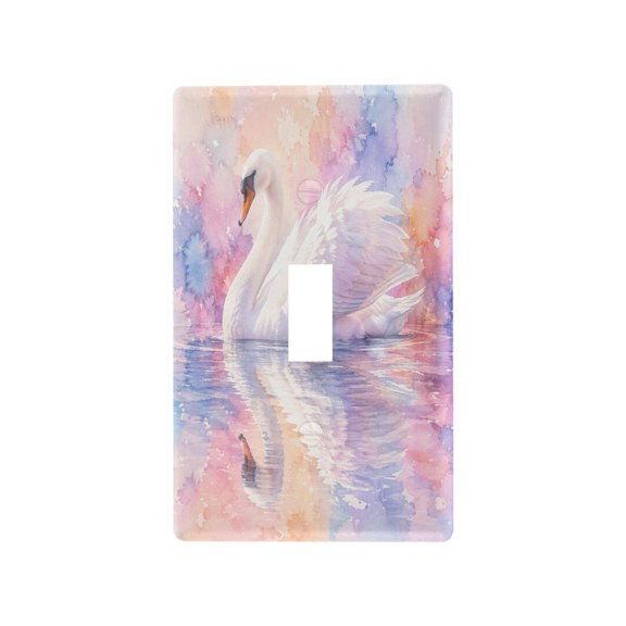 Dreamy Pastel Swan Pattern Decorative Wall Plate, Flame Retardant PC Plastic Light Switch & Outlet Cover with Mounting Screws Fits Toggle Switch