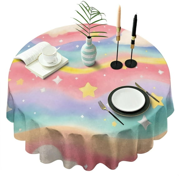 Dreamy Pastel Wave Pattern Round Tablecloth 60"x60",Wrinkle Wipeable Table Cloth for Kitchen Dining Room Picnic Patio Party