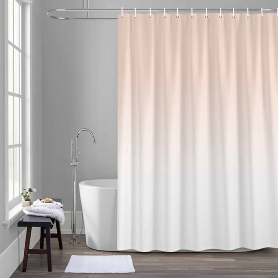 Dreamy Peach 36x72 Inches Waterproof Shower Curtain, Pink and White Gradient Bath Curtain Set with 12 Hooks Washable Shower Curtains for Bathroom Bathtub Decor