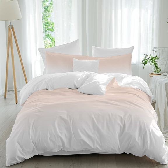 Dreamy Peach Comforter Set Twin Size, Pink and White Gradient Soft Bedding Set for Man Woman, 4 Pieces Duvet Cover Set with Fitted Sheet, 2 Pillowcases