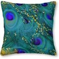 thumbnail image 1 of Dreamy Peacock Feathers, Teal and Purple, Glimmering Gold Velvet Throw Pillow Covers Sofa Pillowcase Car Square Throw Pillowcases Home Decoration 18x18Inch, 1 of 6