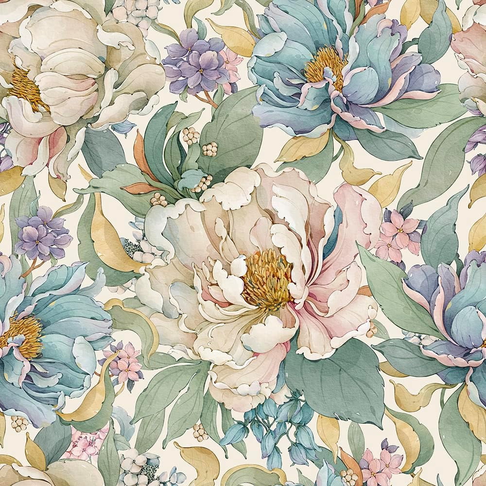 Dreamy Peonies Floral Vintage Roses Beige/Olive Peel and Stick Wallpaper Self Adhesive Removable Easy Peel Off Contact Paper Stick on Wall Paper for Bedroom/Renter