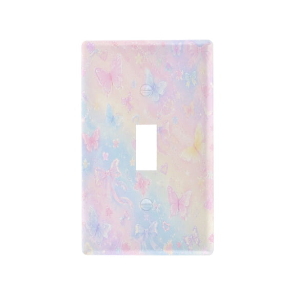 Dreamy Pink Blue Ribbon Print Decorative Wall Plate, Flame Retardant PC Plastic Light Switch & Outlet Cover with Mounting Screws Fits Toggle Switch