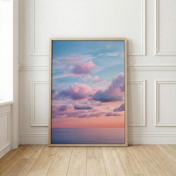 Dreamy Pink Clouds Print, Pastel Sky Ocean Poster, Calming Coastal Decor, Sunset Seascape Art, Aesthetic Bedroom, Zen Nature Decor