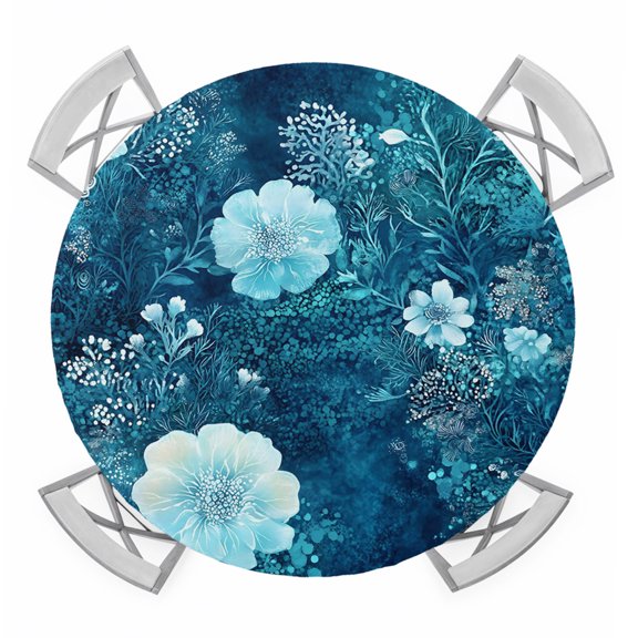 Dreamy Poppy Anemone Round Table Cover, Natural Ocean Mysterious Waterproof Fitted Tablecloths for 36"-44" Tables, Washable Picnic Table Cover for Camping Dining Indoor Outdoor