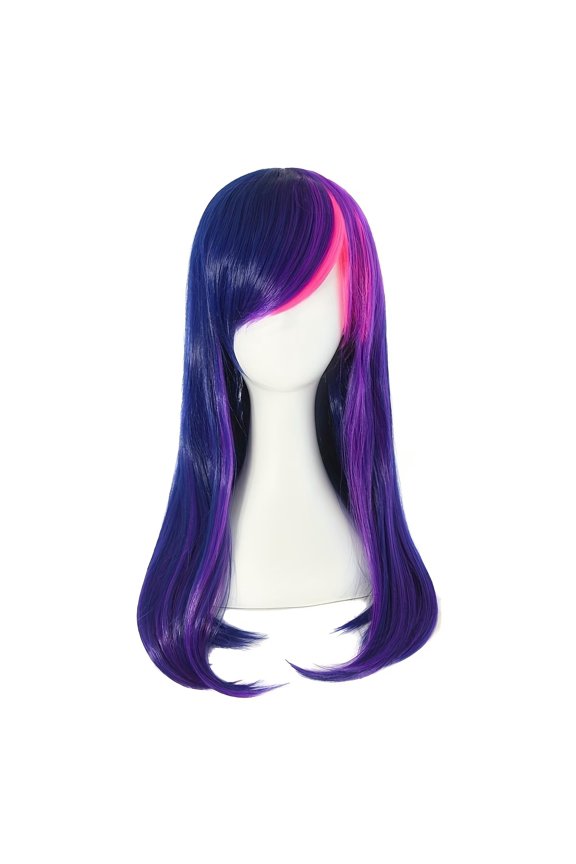 Dreamy Purple, Blue, and Pink Gradient Long Curly Wig with Oblique Bangs for Cosplay and Dance Routines