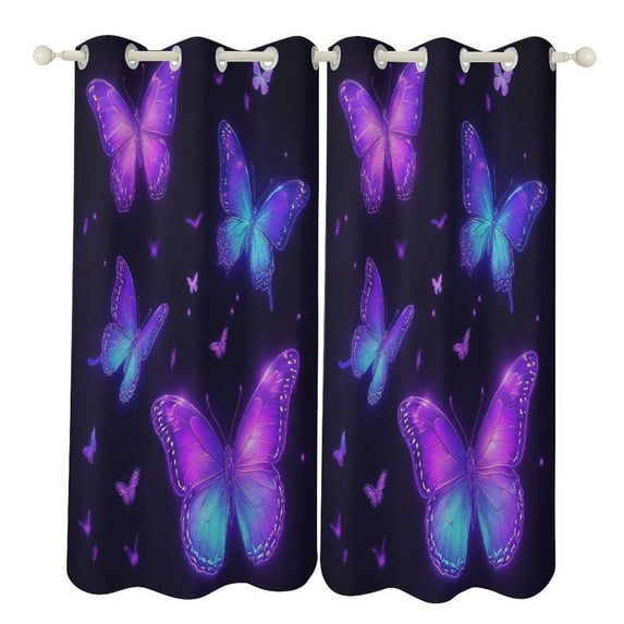 Dreamy Purple Butterfly Pattern (28)-1 Blackout Curtains Window Drapes Room Darkening Thermal Insulated Grommets Blackout Curtains, for Living, Dining, Bedroom,2 Panels