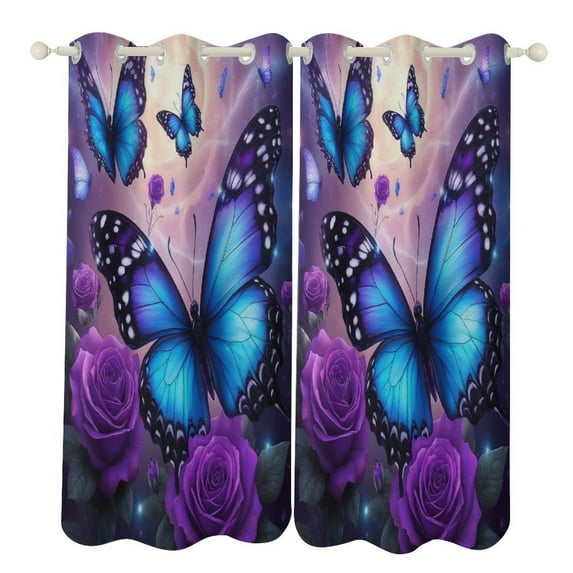 Dreamy Purple Butterfly Pattern (29)-2 2 Panels Blackout Curtains for Bedroom Living Room Drapes Kitchen Room Window Blackout Curtain Grommet