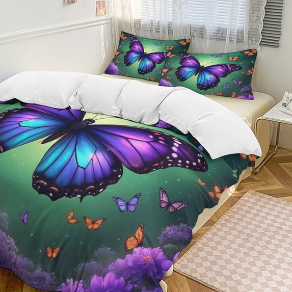 Purple Butterfly Pattern Print Duvet Cover Bedding Set