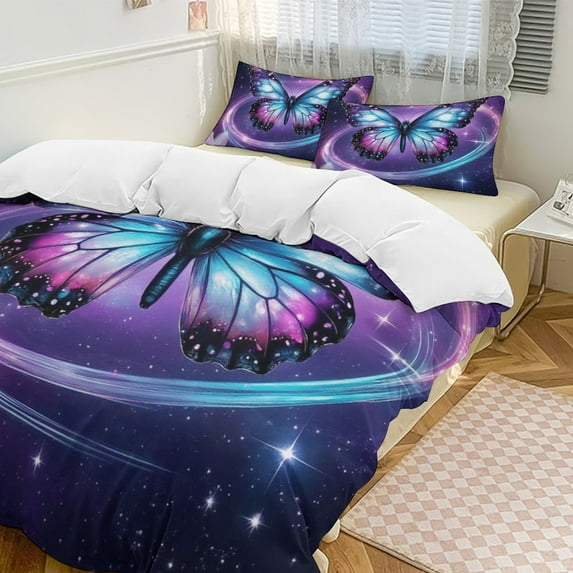 Dreamy Purple Butterfly Pattern (30)-1 Set Duvet Cover Themed Multicolor Polyester Bedding Set Duvet Cover for Twin Size