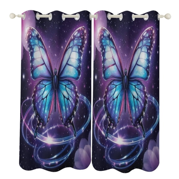 Dreamy Purple Butterfly Pattern (30)-2 Window Blackout Curtain 3d Printed Blackout Curtain Bedroom Living Room Hotel Window 2 Panel Shade