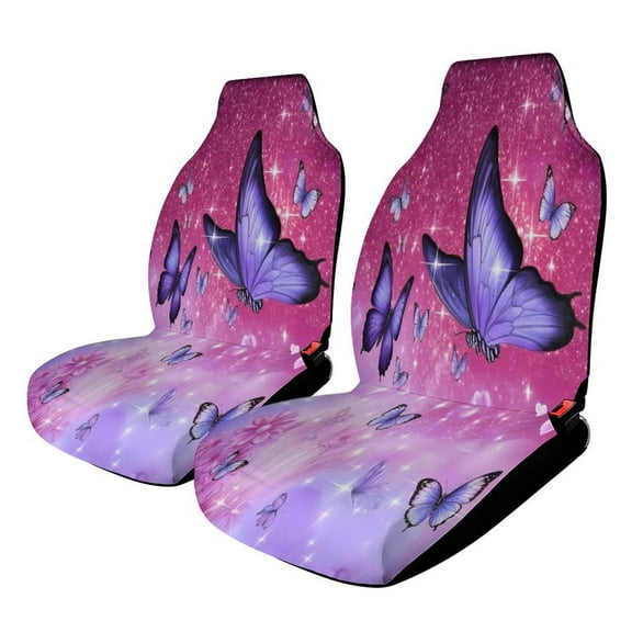 Dreamy Purple Butterfly Pattern (40)-1 Set of 2Pcs Car Seat Covers Easy Clean Automobile Seat Protector Car Interior Accessories