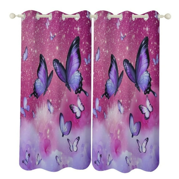 Dreamy Purple Butterfly Pattern (40)-2 2 Panels Blackout Curtains for Bedroom Living Room Drapes Kitchen Room Window Blackout Curtain Grommet