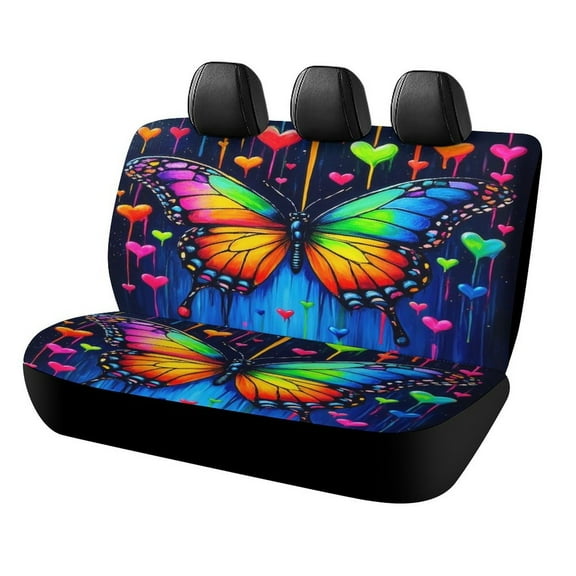 Dreamy Purple Butterfly Pattern (43)-2 Car Rear Seat Covers,Bench Back Seat Cover , Easy to Install Universal Fit for Cars Trucks Vans And SUVs