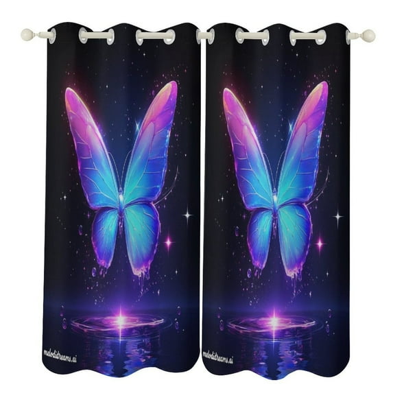 Dreamy Purple Butterfly Pattern (48)-1 2 Panels Blackout Curtains for Bedroom Living Room Drapes Kitchen Room Window Blackout Curtain Grommet
