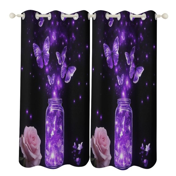 Dreamy Purple Butterfly Pattern (53)-1 2pcs Blackout Curtains For Living Room Bedroom Grommet Top Window Set for Left And Right Biparting Open