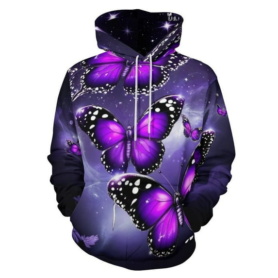 Dreamy Purple Butterfly Pattern (77)-1 Men's Women Vintage 3D Hooded Sweatshirt - All-Season Loose Fit Streetwear