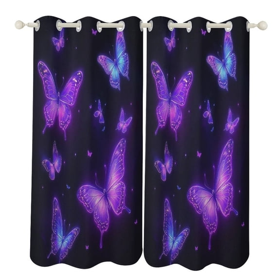 Dreamy Purple Butterfly Pattern (82)-2 2pcs Blackout Curtains For Living Room Bedroom Grommet Top Window Set for Left And Right Biparting Open