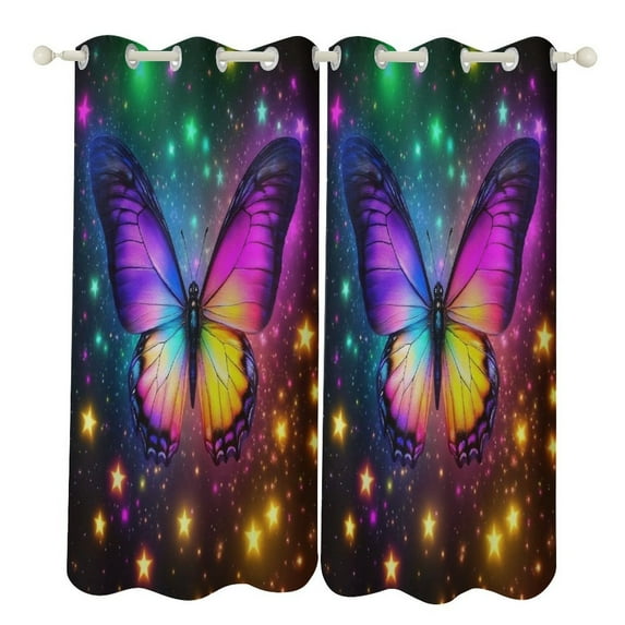Dreamy Purple Butterfly Pattern (85)-2 Blackout Curtains Window Drapes Room Darkening Thermal Insulated Grommets Blackout Curtains, for Living, Dining, Bedroom,2 Panels
