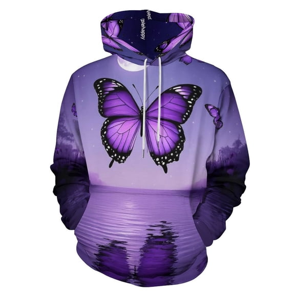 Dreamy Purple Butterfly Pattern (87)-2 Men's Women Vintage 3D Hooded Sweatshirt - All-Season Loose Fit Streetwear