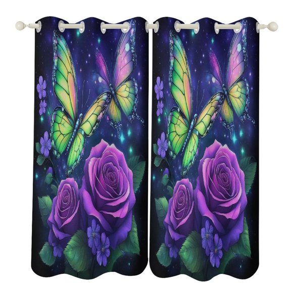 Dreamy Purple Butterfly Pattern (93)-1 2pcs Blackout Curtains For Living Room Bedroom Grommet Top Window Set for Left And Right Biparting Open