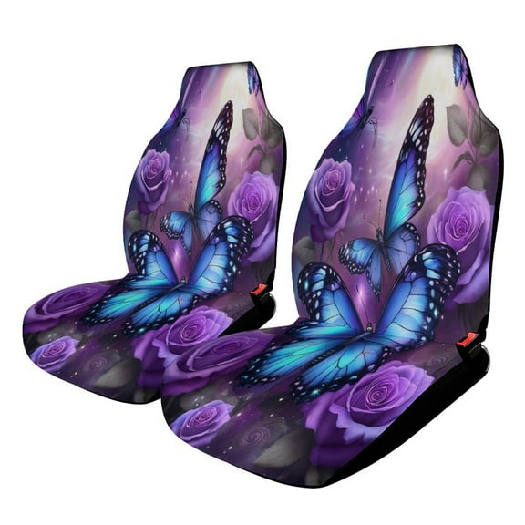 Dreamy Purple Butterfly Pattern (96)-1 Set of 2Pcs Car Seat Covers Easy Clean Automobile Seat Protector Car Interior Accessories