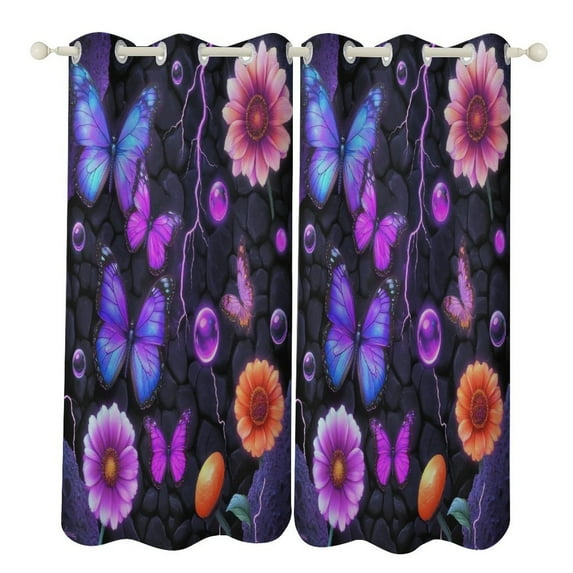 Dreamy Purple Butterfly Pattern (98)-2 2pcs Blackout Curtains For Living Room Bedroom Grommet Top Window Set for Left And Right Biparting Open