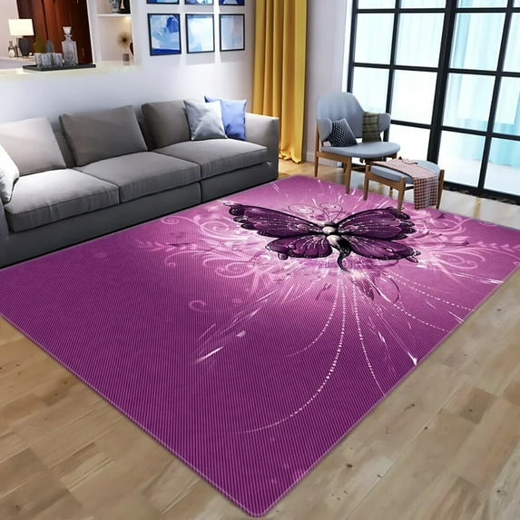 Dreamy Purple Butterfly Pattern Carpets for Living Room Bedroom Area Rugs Child Room Play Rug Cartoon 3D Printing Kids Game Mats