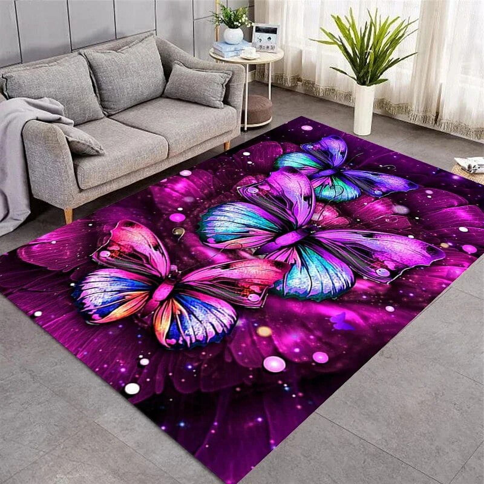 Dreamy Purple Butterfly Pattern Carpets for Living Room Bedroom Area