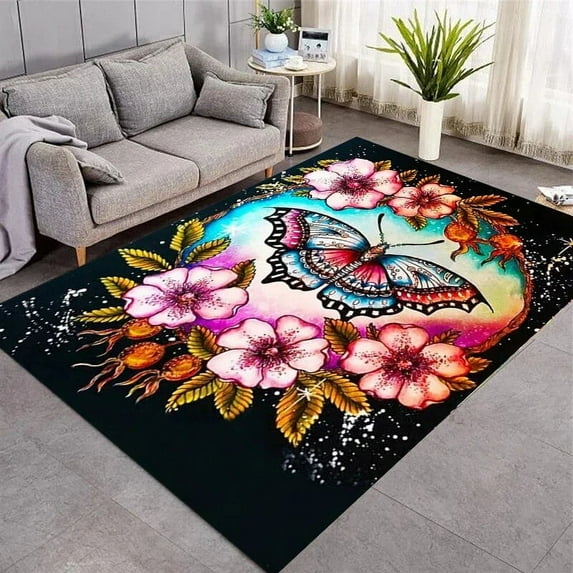 Dreamy Purple Butterfly Pattern Carpets for Living Room Bedroom Area Rugs Child Room Play Rug Cartoon 3D Printing Kids Game Mats