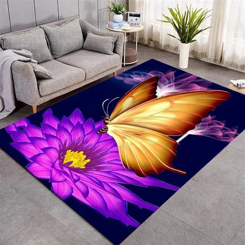 Dreamy Purple Butterfly Pattern Carpets for Living Room Bedroom Area