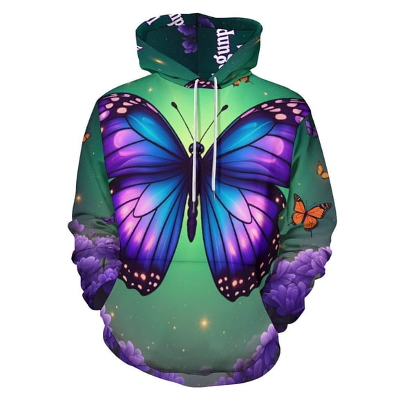 Dreamy Purple Butterfly Pattern Men's Women Vintage 3D Hooded Sweatshirt - All-Season Loose Fit Streetwear
