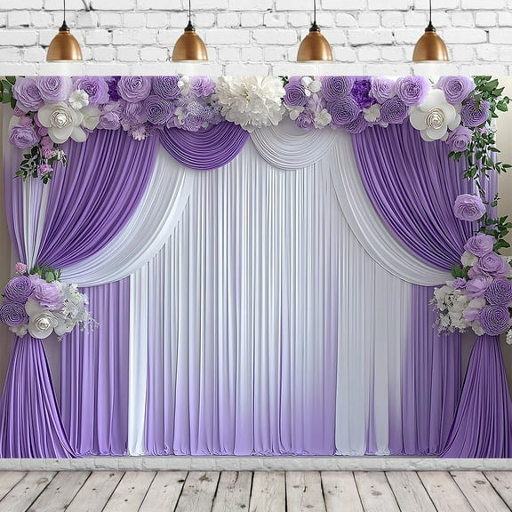 Dreamy Purple Floral Backdrop Elegant Purple White Curtain Photography Background Purple White Roses Bridal Shower Wedding Party Decorations Banner Photo Photobooth Props