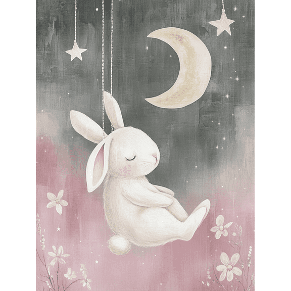 Dreamy Rabbit Moon Canvas Wall Art Perfect for Bedrooms Living Rooms Nurseries Girls' Rooms and Offices.