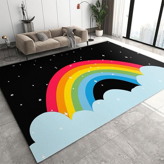 Dreamy Rainbow Children's Room Rugs, Blue Cloud Star Indoor Decor Carpet, Machine Washable Rug Lightweight Portable Breathable For Boy Girl Bedroom Living Room 2 x 3ft
