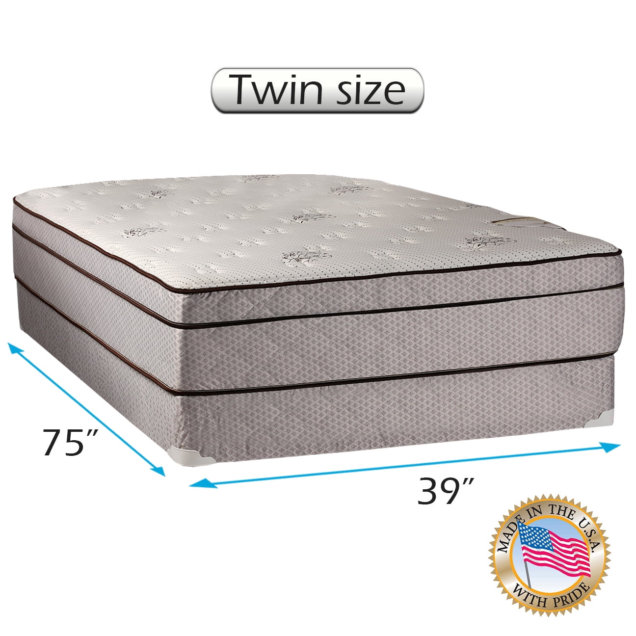Dreamy Rest Pillow Top (Euro Top) Twin Size 39"x75"x10" Mattress and Box Spring Set - Fully assembled, Orthopedic, Good for your back, Long lasting and Superior Quality by Dream Solutions USA