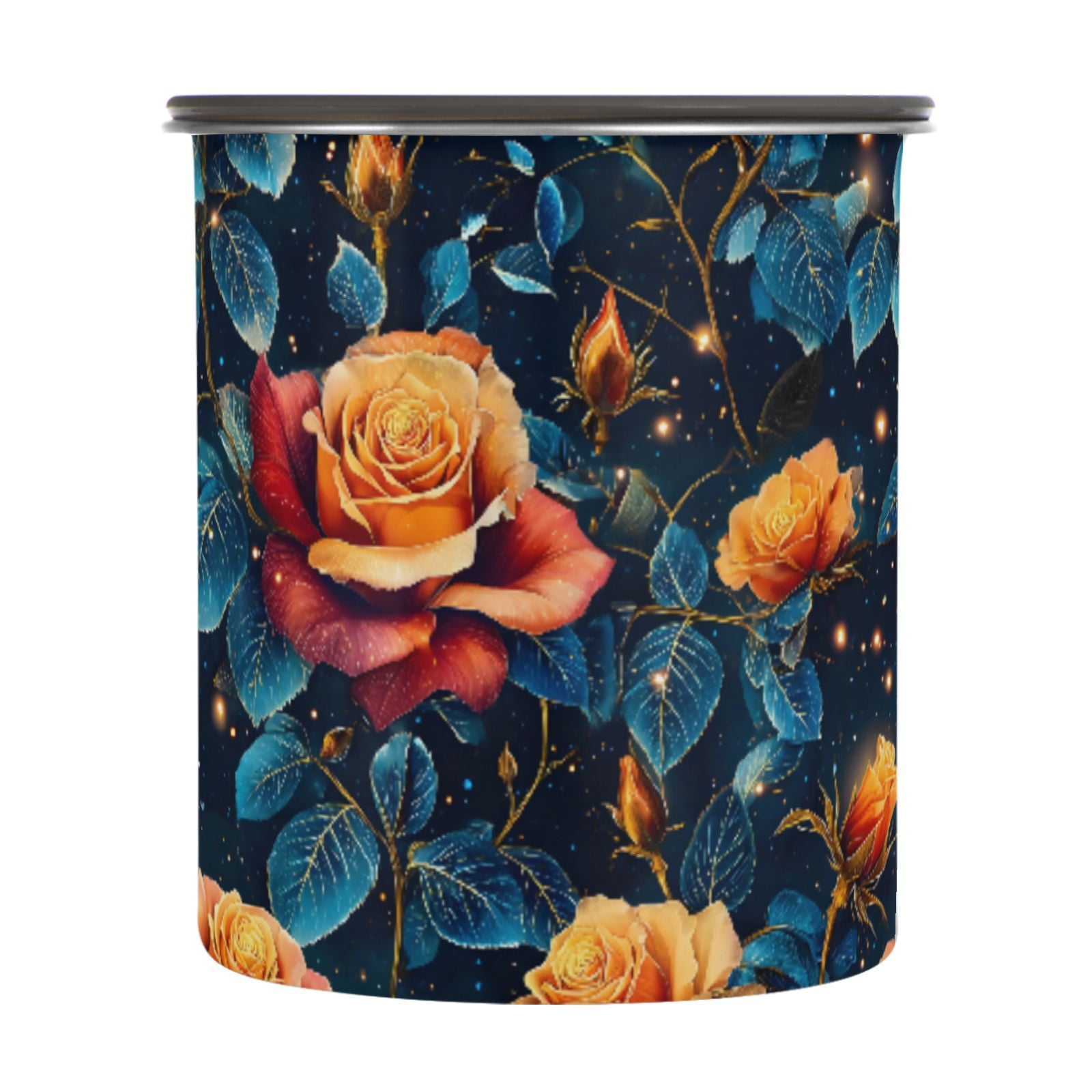 Dreamy Rose Flower Airtight Coffee Bean Canister 30oz Food Storage Containers with Lids For Gournd, Tea, Sugar, Flour, Rice, Cereal, Candy Cookie Jar