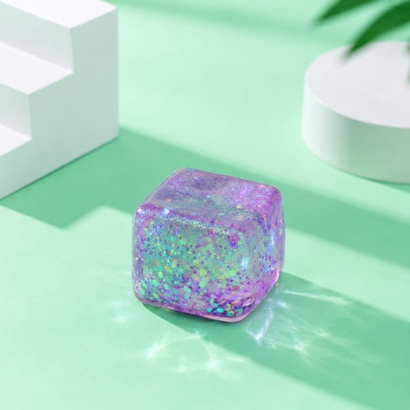 Dreamy Sea Themed Glitter Squishy Block 3 Inch, Slow Rising TPR Stress Relief Fidget with Seashell Stars for Desk Decor Gift