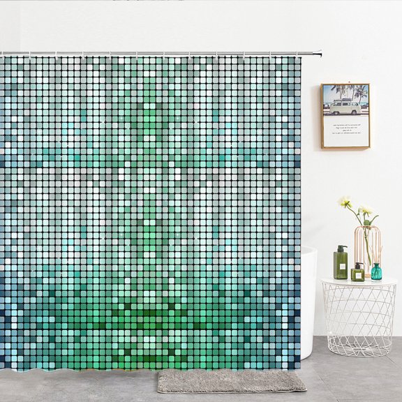 Dreamy Shiny 3D Print Shower Curtain Metal Texture Mosaic Geometric Bath Curtain