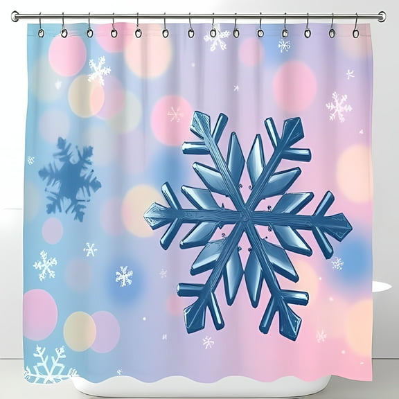 Dreamy Shower Curtain - Silvery-Blue Snowflake Design on Pastel Pink & Blue Background Ethereal & Serene Bathroom Décor